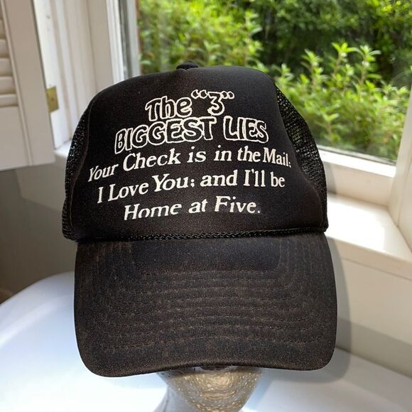 Vintage Nissun Cap “3 Biggest Lies” black trucker snap back hat - Picture 1 of 8